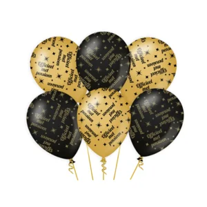 Ballonnen - Pensioen - Goud, zwart - 30cm - 6st.