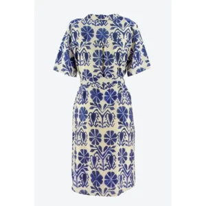 Signe Nature kleed: Ecru / Blauw, met kol ( Signe.1298 )