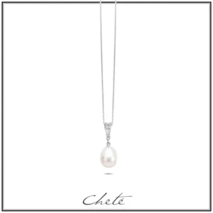 Juwelenset Cheté ketting en oorhanger met zoetwaterparels en zirconen CL6061-0558
