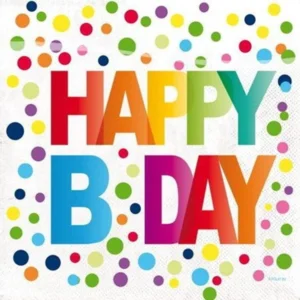 Servetten - Rainbow dots - Happy Bday - 33x33cm - 20st.