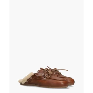 Posa Boat Loafer Mule Fur Cognac Damesslippers