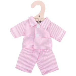 Poppenkleren - Pyjama - Roze / wit - Gestreept - 25cm