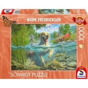 Puzzel - Hondenliefde, blonde labrador op vissenjacht - 1000st.