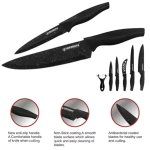 Herzberg 6-Delige messenset met marmercoating - zwart marmer