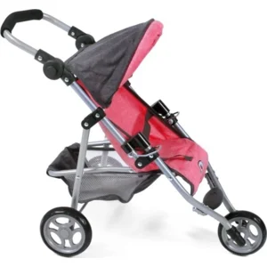 Poppen buggy - Jogging model - Lola - Hard roze / grijs