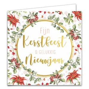 Kaarten - Kerst - Janneke Brinkman - Bloemenkrans & rode kardinaal - 10st.