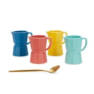 Balvi Espresso Kopjes Tassen Set Moka Kleuren Keramiek 4 stuks