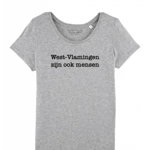 West-Vlamingen Zijn Ook Mensen Dames Grijze t-shirt met Zwarte Opdruk