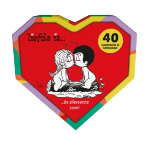 Liefde is..... de allereerste zoen - Spreuken en cartoons - In hartdoosje