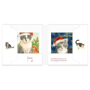 Kaarten - Kerst - Franciens katten - Kat met kerstmuts & Twee kittens ijskristallen - 10st.