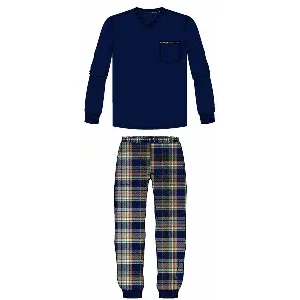 Ringella Pyjama Heren: Blauw / koraal, Interlock  rin.643