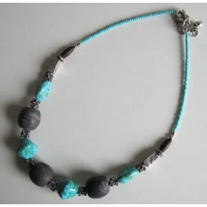 Fantasiejuweel ketting Turquoise/olijf/zilver