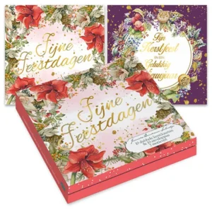 Kaarten - Kerst - Janneke Brinkman - Bloemenkrans amaryllis & bloemenkrans paars - 10st.