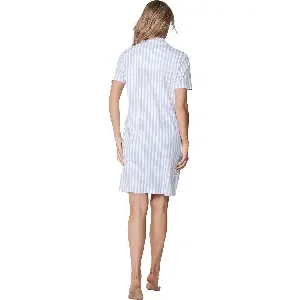 Pastunette dames nachthemd: Blauw gestreept, Doorknoop model, Korte mouw ( PAS.164 )