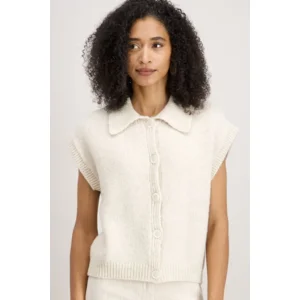 Signe Nature mouwloze cardigan met knopen: Cream kleur ( Signe.1312 )