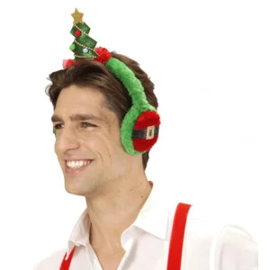 Kerst diadeem met oorwarmers - Foute Kerst diadeem met een kerstboom