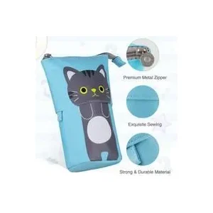 Uitschuifbaar Staand School Etui Pennenzak Canvas Kat Poes Blauw