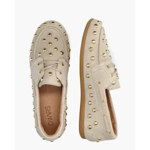 DWRS Latty Big Studs Beige Dames Veterschoenen