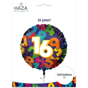 Folieballon - 16 jaar - Cijfers - 45cm - zonder vulling