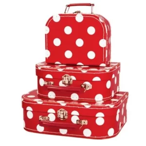 Kofferset - 3 Koffertjes - Rood - Met witte stippen