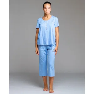 Egatex Dames pyjama: Blauw, korte mouw en kuitbroek ( EGA.531 )