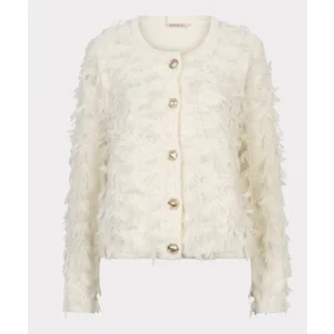 Esqualo Cardigan: Ecru, Lange Mouw, met fringes ( ESQ.315 )