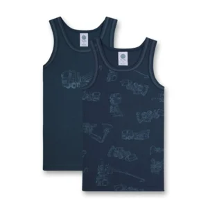 Sanetta jongens singlet: duopack blauw, truck motieven ( SAN.12 )