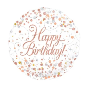 Folieballon - Happy birthday - Holografisch - Rosé Goud - 45cm - Zonder vulling