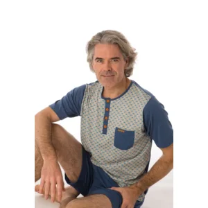 Perlina Heren pyjama: Caleb, Blauw, korte mouw + short  ( lina.136 )