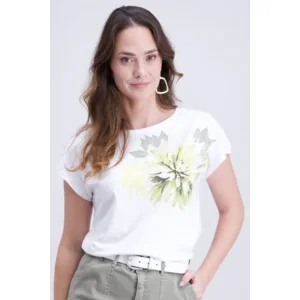 Signe Nature T-shirt: Ecru / Kaki ( Signe.1358 )