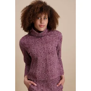 Signe Nature Sweater met rol kol: Bordeau, tweed motief ( Signe.1404 )