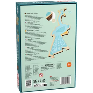 Puzzel - 2 in 1 - Olifant - Hout - 12dlg - 3+