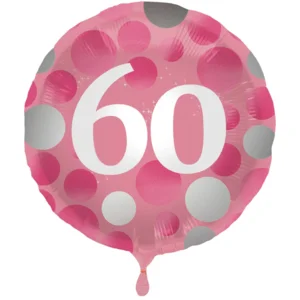 Folieballon - 60 jaar - Roze - Met stippen - 45cm - Zonder vulling