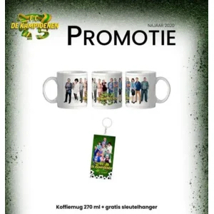 FC De Kampioenen promotie koffiemug met gratis sleutelhanger