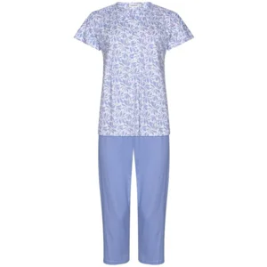Pastunette Dames pyjama: korte mouw / capri broek, blauw / ecru ( PAS.106 )