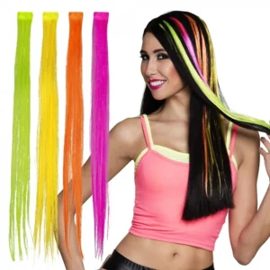 Haar extensions neon set - Hair extensions in 4 kleuren ( Oranje - Roos - Geel - Groen )