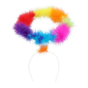 Regenboog Halo met Dons – Hemels Accessoire voor Pride, Carnaval of Foute Party