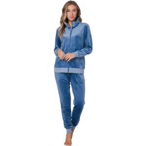 Pastunette Dames homewear: Blauw, met rits, Velours ( PAS.140 )