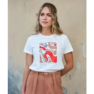 Esqualo T-shirt: Off White / Chili Red, Korte mouw ( ESQ.318 )