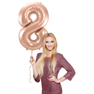 Folieballon - Cijfer - 8 - Rosé goud - 86cm - Zonder vulling