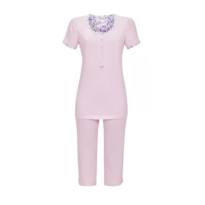 Ringella: roze pyjama, korte mouw, pirate broek 100% katoen