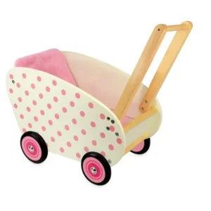 Poppenwagen - Wit - Roze stippen*