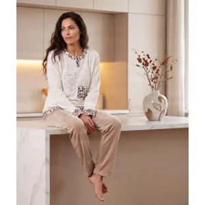 Egatex Pyjama Dames: Beige / ecru, Warme Fleece ( EGA.541 )