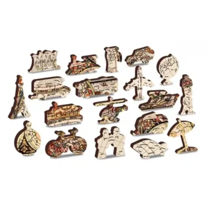 2 in 1 Puzzel - Antieke Wereldmap - met figuurtjes - Wooden City