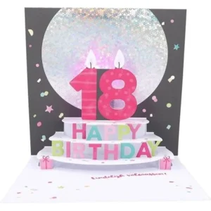 Kaart - Pop-up, licht & muziek - Birthday girl, 18 - 001A