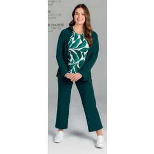 KJ Brand dames broek: Effen groen, Duitse maten, elastiek in de lenden ( BRA.334 )