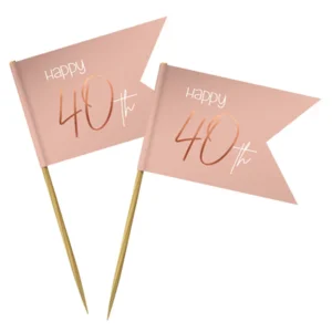 Cocktailprikkers - 40 jaar - Luxe - Roze, roségoud - 36st