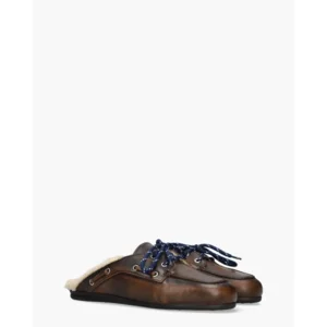Posa Boat Loafer Mule Fur Donkerbruin Damesslippers