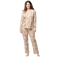 Egatex dames Pyjama: Camel / ecru Doorknoop model ( EGA.509 )