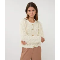 Esqualo Cardigan: Ecru, Lange Mouw, met fringes ( ESQ.315 )
